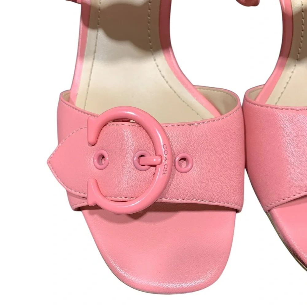 Coach Womens Mollie Pink Leather Slip On Open Toe Heel Sandals Shoes‎ SZ 7 - Picture 4 of 9